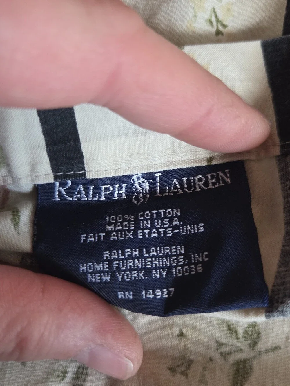 Vintage Ralph Lauren Floral Stripe Cotton Flat Sheet in White and Pink